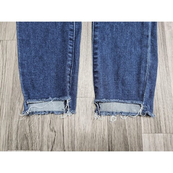 Express Jeans Womens 4 Short Blue Skinny High Rise Raw Hem Stretch Ankle Denim - Picture 3 of 13